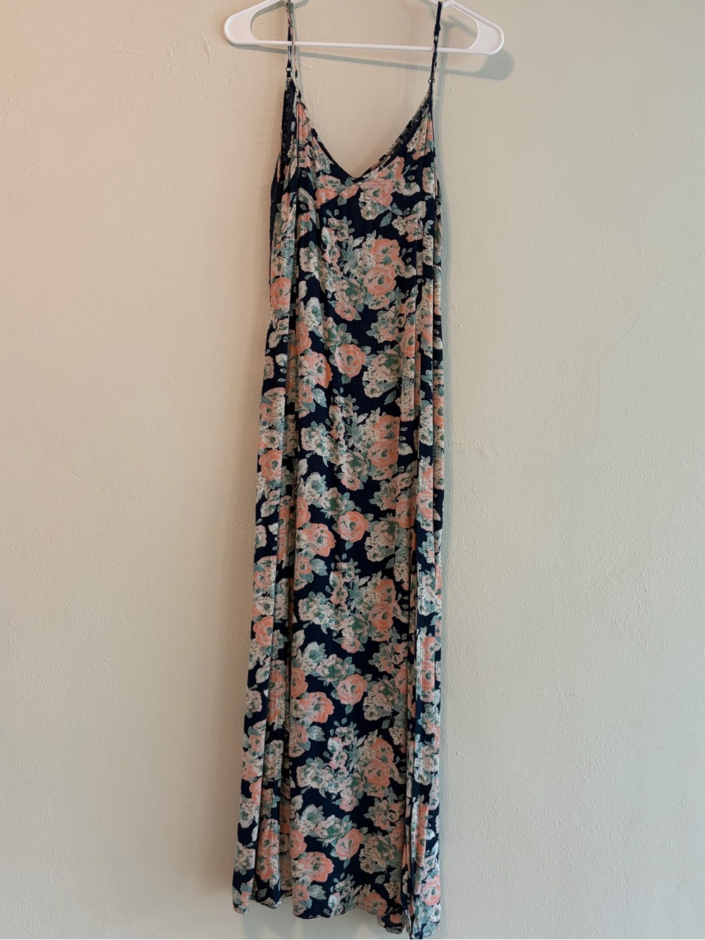 Element Navy Floral Slip Maxi Dress with Lace Back